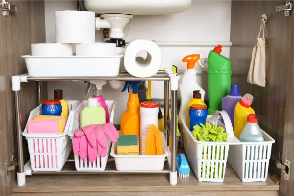 Como organizar produtos de limpeza em lavanderias pequenas
